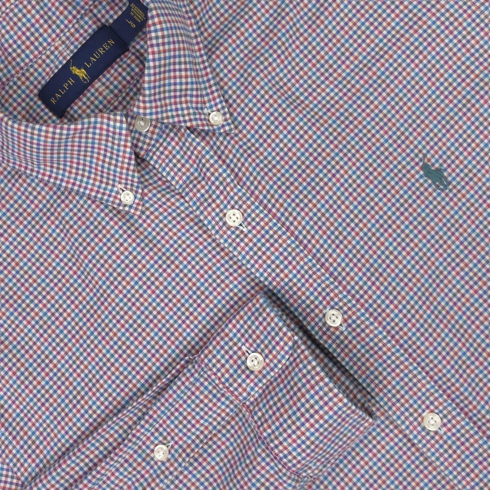 Ralph Lauren Shirt Mens Large Blue Check Long Sleeve Button Down‎ Cotton Casual